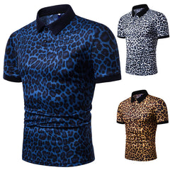 Lars Amadeus Leopard Polo Shirts for Men's Short Sleeves Animal Printed Party Club Golf Shirt