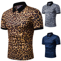 Lars Amadeus Leopard Polo Shirts for Men's Short Sleeves Animal Printed Party Club Golf Shirt