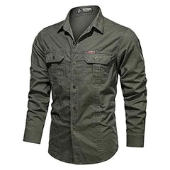 Camisa de algodón de manga larga de estilo militar para hombres, más tamaños, camisas de aire libre de otoño floral lavado