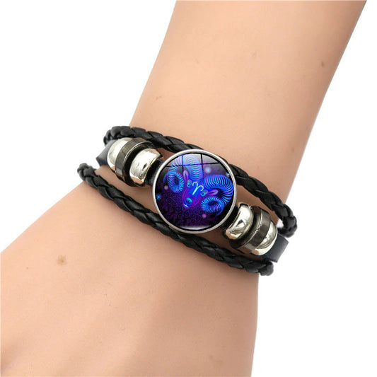 12 Konstellationszeit Edelsteinarmband Unisex Student Geburtstag Geschenk Trendy handgemachtes geflochtenes Perlenarmband Persönlichkeit Handschmuck