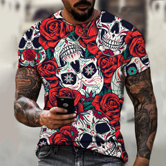 Dark Skull Herren 3D Digital bedrucktes T-Shirt Kurzarm Street Fashion Top