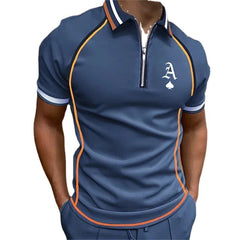 Men's Polo Shirt Short Sleeve Zipper T-shirt Top