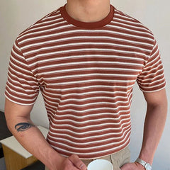 T-shirt a maniche corte a maglia da uomo con tessuto di lana a strisce rossa S