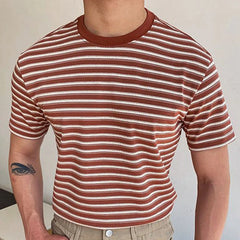 T-shirt a maniche corte a maglia da uomo con tessuto di lana a strisce rossa S