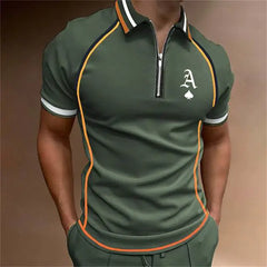 Men's Polo Shirt Short Sleeve Zipper T-shirt Top