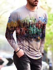 Long Sleeve Shirts for Men, T-Shirt for Men's Fashion Graffiti Printed Long Sleeve Crewneck Shirts Loose Plus Size Tee Tops