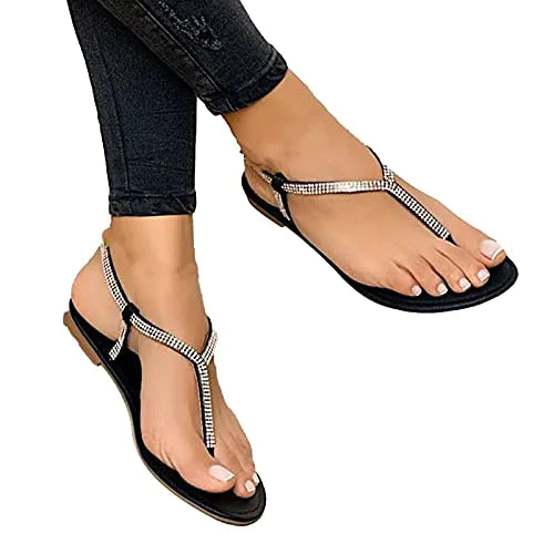 Sytaun Frauen flache Sandale, Frauensandale, Flip Flops Sandalen Strass Zehenabscheider Frauen Riemchen flache Anti -Skid -Sandalen für Strand