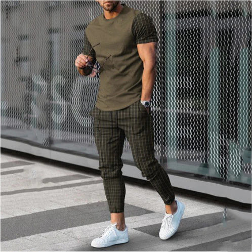 Traje deportivo casual para hombres de verano Pantalones largos con manga corta estampada 3D