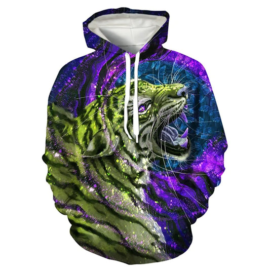 M.O.I Men's Spring and Autumn New Tiger 3D Digital Printing Sweater Personalizado Pule con suéter con cordón