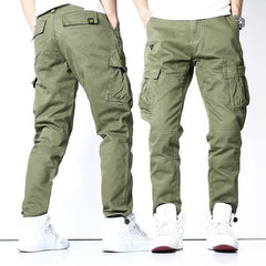 M.O.I Pantalones de trabajo informales versátiles para hombres, moda de adolescentes de moda con múltiples bolsillos y piernas esponjadas