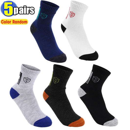 5pairs atmungsaktive geometrische gedruckte Mid-Calf-Sportsocken