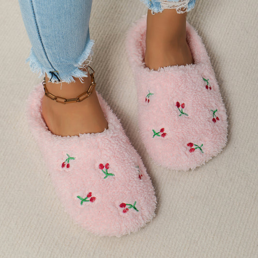 Zapatillas de peluche de mujeres con tacones planos