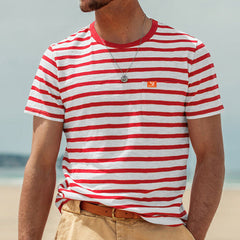 New men's casual round neck striped short-sleeved T-shirt