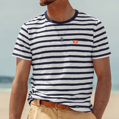 New men's casual round neck striped short-sleeved T-shirt